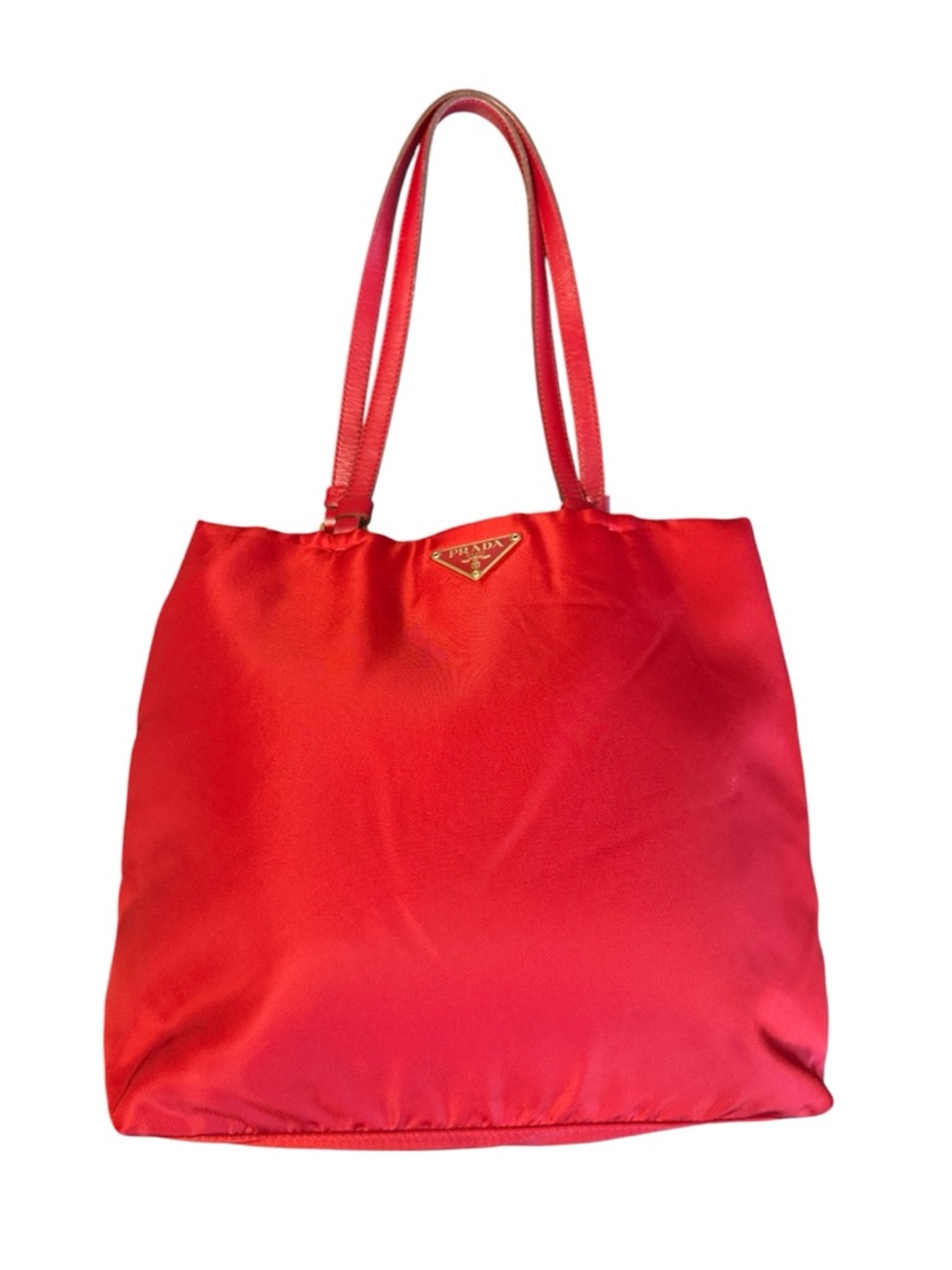 Prada Tessuto Nylon & Leather Shoulder Tote Bag Red & Gold - Picture 8 of 12